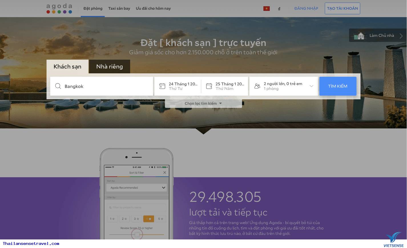 Hướng dẫn cách đặt phòng khách sạn Thái Lan qua Agoda - Ảnh 1